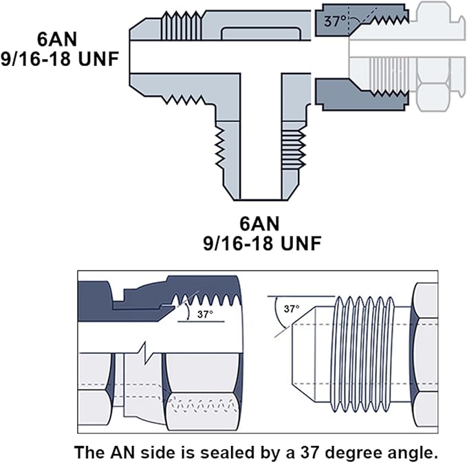 6AN Flare Male Tee Fitting Adapter with AN6 Female Swivel on Run Aluminum 2Pcs