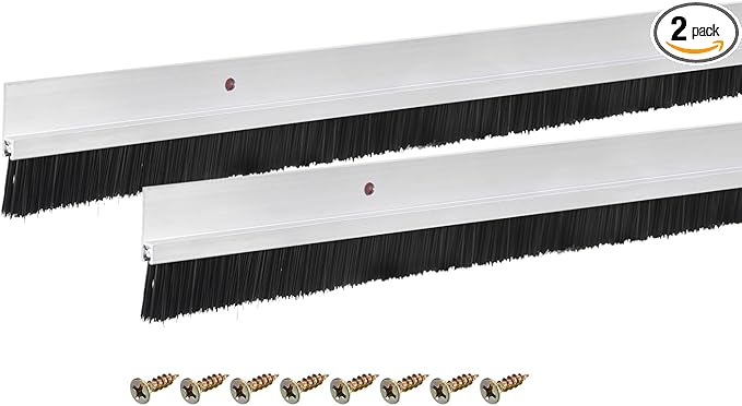 uxcell 2Pcs Door Brush Bottom Sweep H-Shape Aluminum Alloy Base with 0.8-inch PP Brush for Home, Industrial (47-inch L, Silver)