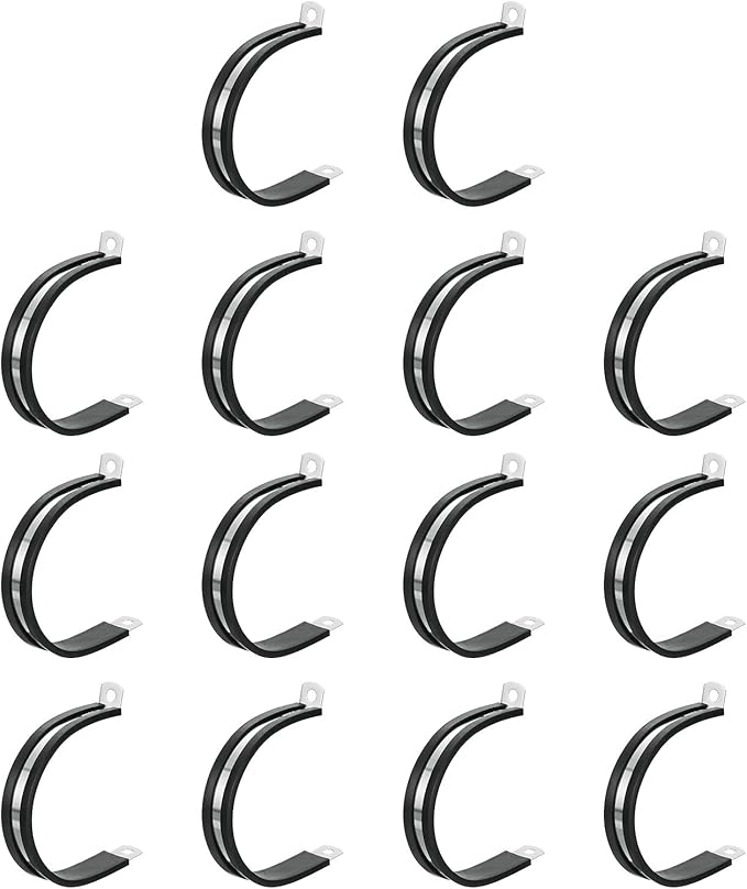 uxcell 2-3/8"(60mm) Cable Clamp, 304 Stainless Steel Rubber Cushioned Insulated Clamp R Shape Metal Clamp Tube Holder for Pipe Hose Wire Cord Installation 14Pcs