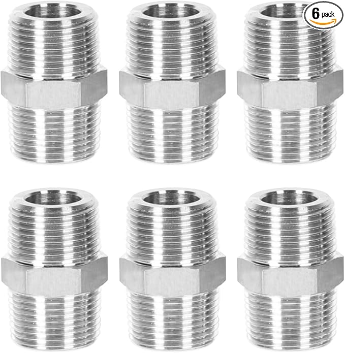 6PCS 1/2" NPT Male Stainless Steel Nipple Pipe Fitting Hex Connectors