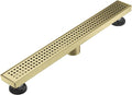 Linear Shower Floor Drain, Brushed Gold 24 Inch 304 Stainless Steel Bathroom Drains Kit, Long Rectangular Shower Trench Drain with Square Pattern Drain Cover & Hair Catcher