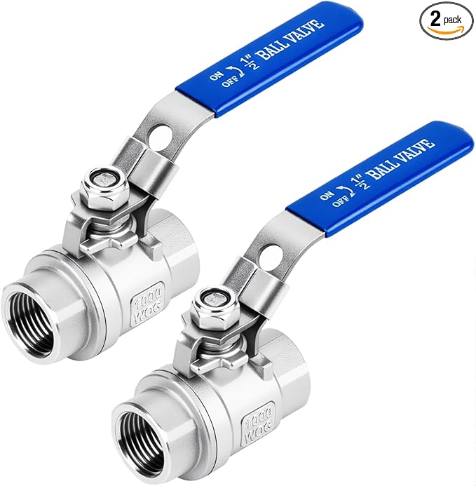 2 Pack 1/2'' Ball Valves NPT Female Stainless Steel 304 Full Port 1/2 Inch Ball Valve with Locking Handle, Heavy Duty Shut Off Valve for Home and Industrial(1/2 Inch)