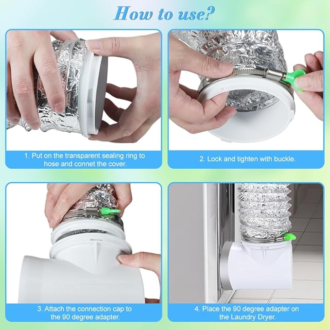 Picowe Dryer Connection Kit, 90 Degree Dryer Vent Elbow Dryer Vent Connector Kit for 4 Inch Dryer Hose in Confined Space