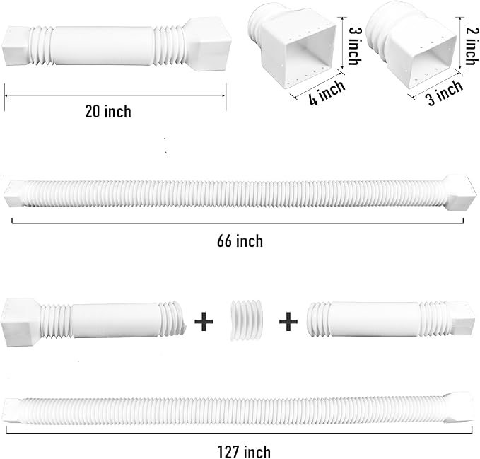 2 Pack Rain Gutter Downspout Extensions, Upgraded Flexible Drain Down Spout Extender for Rain Water Drainage, Each Extendable from 20" to 66", Combine to 10 ft with Connector(White)