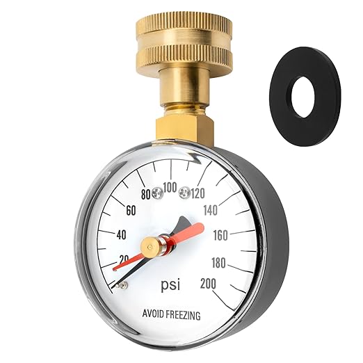 0-200 PSI Water Pressure Test Gauge for Home Faucet, House Tube, Hose Measurement, 2-1/2" Dial 3/4" Female Garden Hose Thread Connection Gauge with Red Indicator