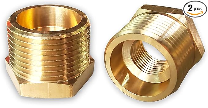2 Pcs Brass Bushing 3/4" Male to 3/8" Female, 3/4" to 3/8" NPT Adapter Hex Brass Reducing Pipe Adapter Fitting Pipe Hose Tube Adapter Convert