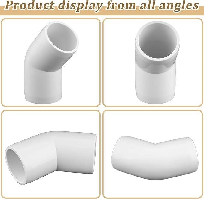 12-Pack 1" PVC Fittings 45 Degree Elbow, Furniture Grade 1 Inch PVC Pipe Fittings 45 Degree Elbow, UV Resistant, Fits SCH40 Pipe DIY Garden Shelves, Greenhouse, Shelf