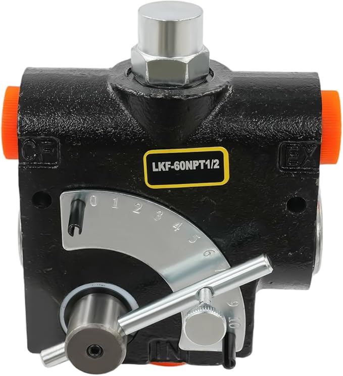 Hydraulic Adjustable Variable Flow Control Valve w/Relief, 0-16 GPM, 1/2" NPT Port Size,500-3000 PSI Pressure Relief Valve Adjustment Range