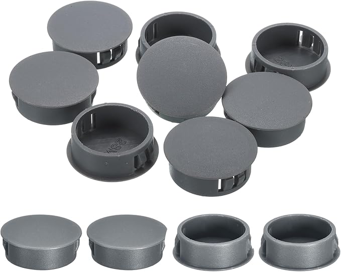 uxcell 18Pcs 28mm(1-1/8") Nylon Hole Plugs, Flush Type Panel Round Snap in Fastener Knockout Locking Plugs for Furniture Insert End Caps Panels, Gray