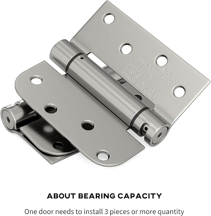 goldenwarm 6pack Satin Nickel Brushed Door Hinges 4 Inch Self Closing Spring Door Hinge with Square & 5/8" Radius Corners - Adjustable Door Closing, Residential & Heavy-Duty Hardware