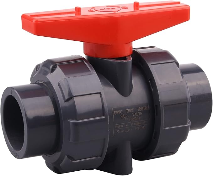 DERNORD 2 Pack PVC True Union Ball Valve with Full Port, EPDM O-Rings, and Reversible PTFE Seats,Rated at 200 PSI (1 inch Socket)