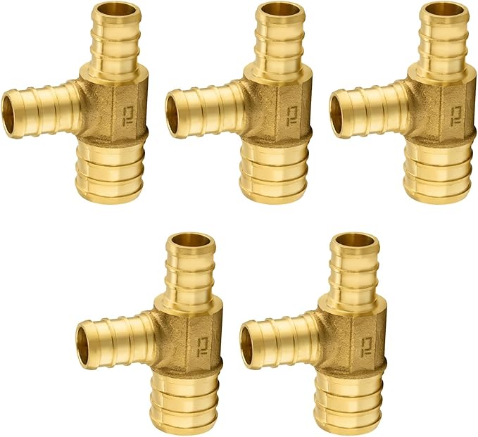 5-Pack PEX Fittings Niikappu 1"x3/4"x3/4" Pex Tee, Brass Crimp Pipe Fittings for PEX Pipes, ASTM F1807