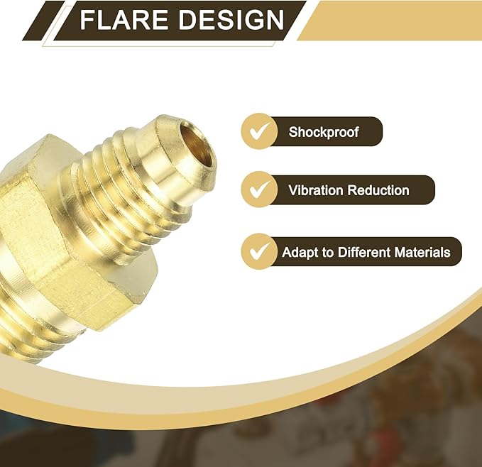 uxcell 2Pcs Brass Tube Fitting, 1/4O.D x 3/8NPT Brass Flared Pipe Adapter Fittings Reducing Nipples Connector, Half Union Gas Adapter for Pipe Connections, Hydraulics, Refrigeration