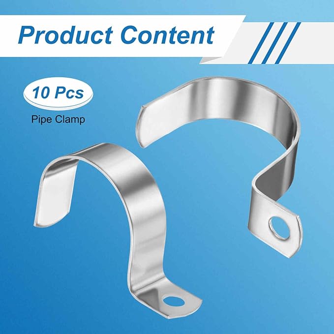 HARFINGTON 1-3/4 Inch Pipe Strap, 304 Stainless Steel Conduit Clip 10Pcs Single Hole Strap Clamp for Pipe Tube Cable Fixing (45mm, Silver)