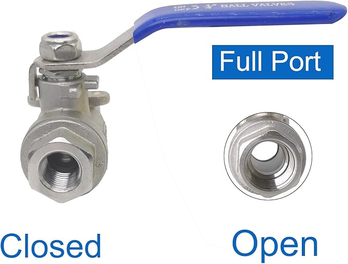 Full Port Ball Valve 1/4" NPT Heavy Duty Stainless Steel 304 For Water,Oil and Gas with Blue Handles（1000WOG）