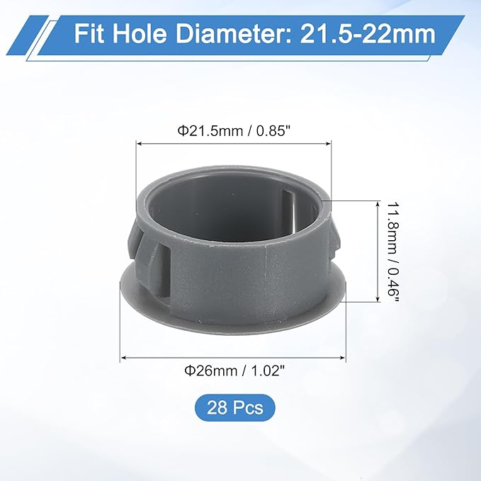 uxcell 28Pcs 22mm(7/8") Nylon Hole Plugs, Flush Type Panel Round Snap in Fastener Knockout Locking Plugs for Furniture Insert End Caps Panels, Gray