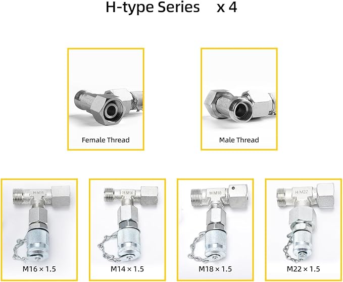 14Pcs Tee Fittings Connector Set - Hydraulic Fitting Tee Kit Include JIC37 and JIS30 Test Fittings, for Excavators and Construction Machinery Hydraulic Systems