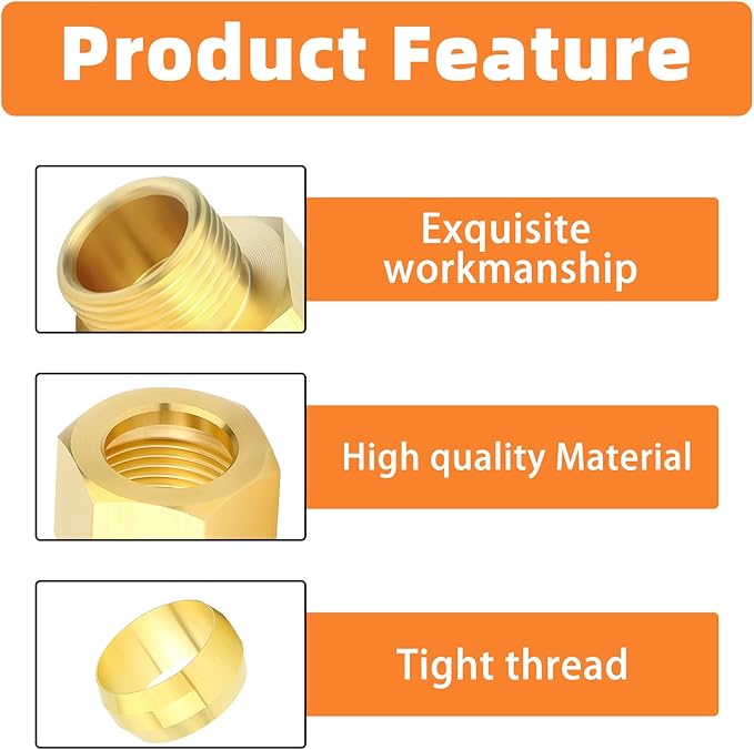 GASHER 5PCS Brass Compression Tube Pipe Fitting Connector, 1/2" Tube OD x 1/2" NPT Female Connector