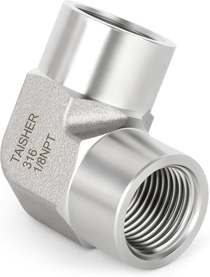 TAISHER 2PCS 316L Stainless Steel 90 Degree Barstock Street Elbow, 1/8" NPT Female to 1/8" NPT Female 316L Stainless Pipe Fitting
