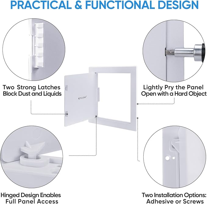 TICONN Access Panel for Drywall, 12 x 12 Inch ABS Plastic Wall Hole Cover Access Doors, Easy Install Plumbing Wall Panel for Drywall, Ceiling, Wiring and Cables