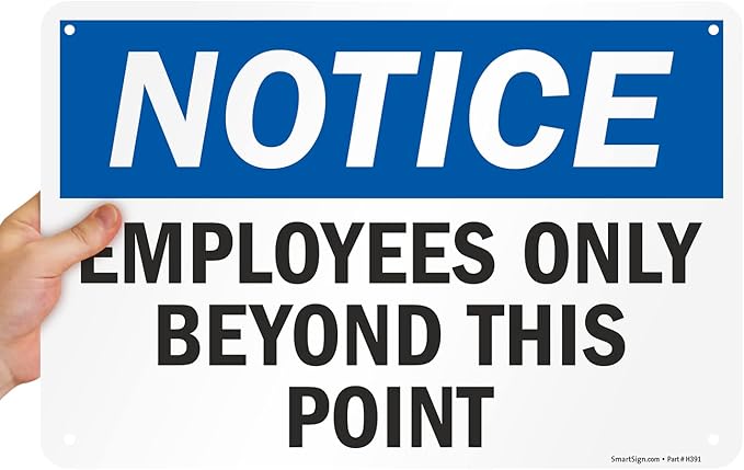 SmartSign 12 x 18 inch “Employees Only Sign, Employees Only Beyond This Point Sign” Sign, Digitally Printed, 55 mil HDPE Plastic, Blue, Black and White, Made in USA