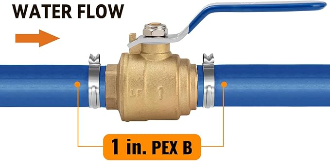SUNGATOR 2-Pack Pex Valves 1 inch, Pex Ball Valve Brass Full Port Quarter Turn Shut Off Valve, ASTM F1807