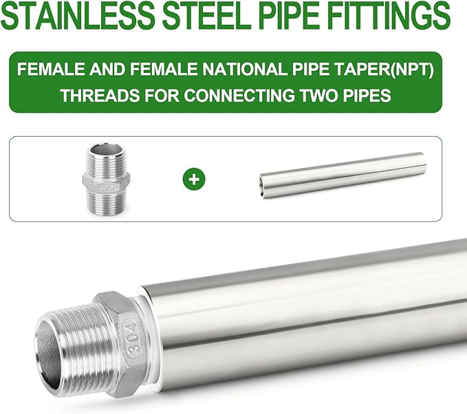 TAISHER 1PCS Stainless Steel Pipe Fittings, 1" NPT Female x 1" NPT Female Threaded, 16" Length Thickened Nipple Cast Pipe