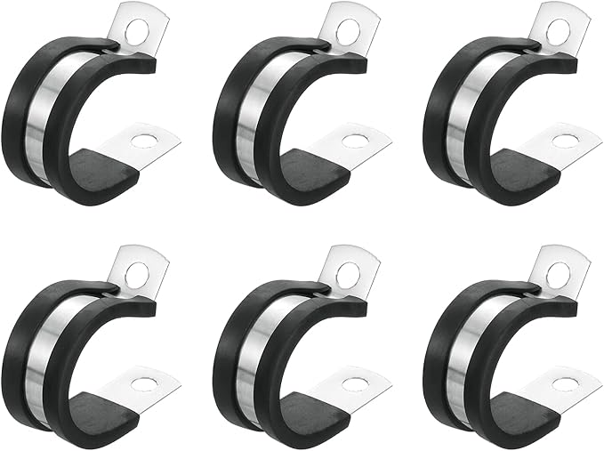 uxcell 1"(24mm) Cable Clamp, 304 Stainless Steel Rubber Cushioned Insulated R Shape Metal Clamp Tube Holder for Pipe Hose Wire Cord Installation 6Pcs
