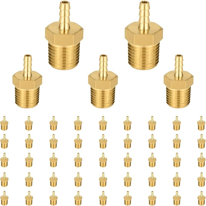 (Pack of 50) EFIELD Brass Hose Barb Fitting Adapter, 1/8" Barb x 1/4" NPT Male Pipe Fitting,(BARB002-50PCS)