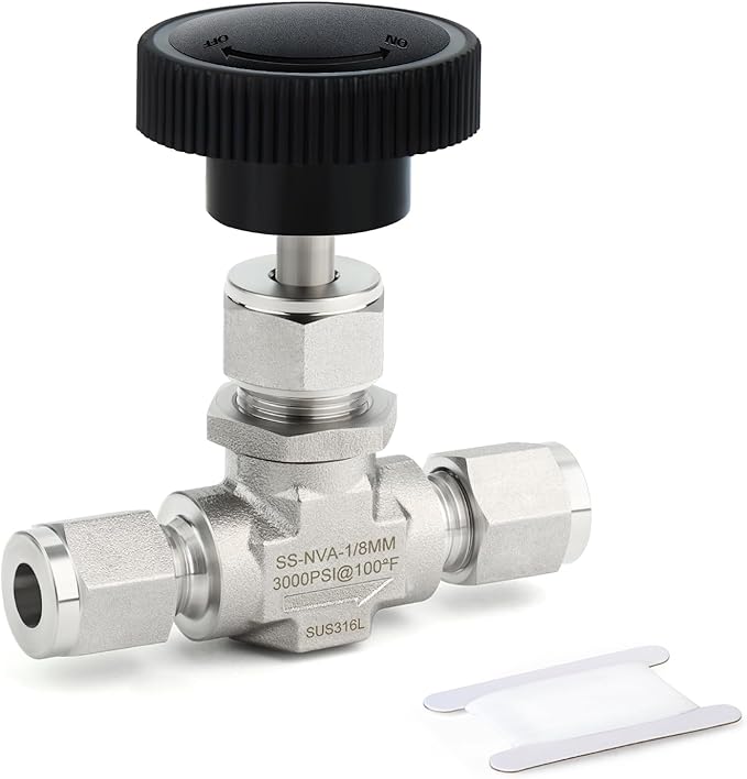 TAISHER 1PCS 316 Stainless Steel Compression Tube Straight Needle Valve 1/8" Tube OD x 1/8" Tube OD For Flow Control Water Gas Oil