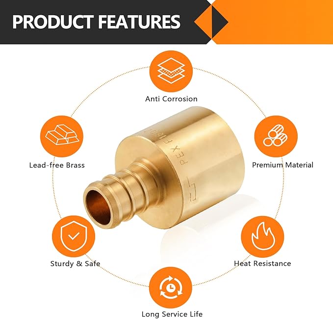 20-Pack HeSun PEX Fittings, 1/2" PEX x 3/4" Female Sweat Adapter (Over Copper Tube), Brass Crimp Fitting for ASTM F1807(PEX1807131-20)
