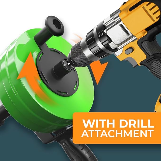 drain snake [25FT] - with drill attachment - Ideal plumbing snake for sink and drain unblocking - Solid drain auger for real DYIs! (25 FT - 1/4 inch)