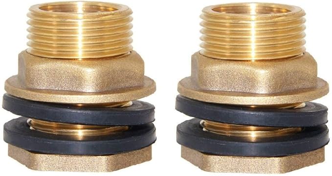 Joywayus 3/4" GHT Female 1" Male Soild Brass Water Tank Connector Bulkhead Tank Fitting with 2 Rubber Ring Stablizing