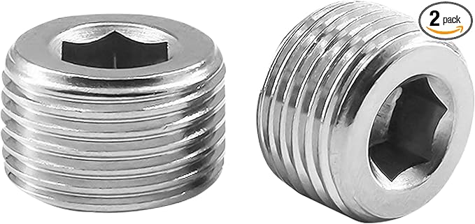 Stainless Steel 316 Hex Socket Plug, 1" NPT Male, Pack of 2