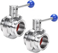 DERNORD 2 Pack 2 Inch Tri Clamp Sanitary Butterfly Valve with Pull Handle Stainless Steel 304 Tri Clamp Clover (2" Tube OD)