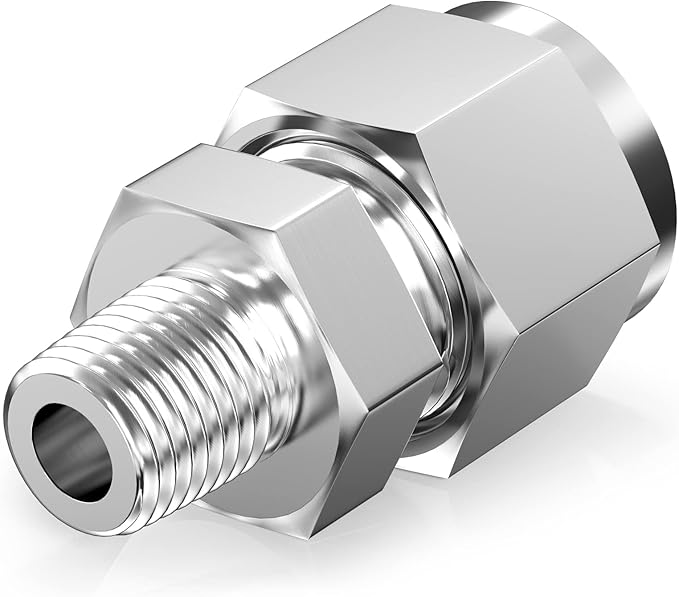 TAISHER 5PCS 304 Stainless Steel Compression Tube Pipe Fitting Connector, 3/8" Tube OD x 1/8" NPT Male Straight Adapter