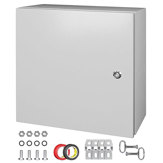 LeMotech Electrical Box 16 x 16 x 8 inch Steel Enclosure, IP66 Waterproof Dustproof Junction Box Wall-Mounted for Outdoor/Indoor Lockable with Equipment Mounting Plate
