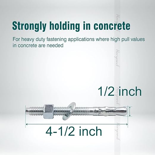 1/2 x 4-1/2 inch Carbon Steel Wedge Anchor kit for Concrete Cement Wall Floor Ground Deck Fence Base Bracket, Drill Stud Post Strong Screw Bolt Set.(30 pcs)