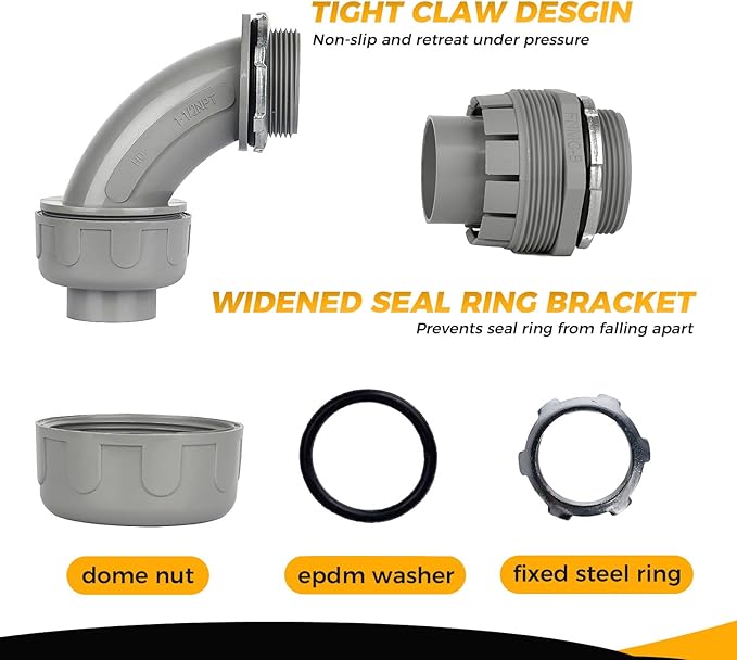 Conduit Connectors, 1-1/2 Inch Liquid Tight Connector NPT Non-Metallic for PVC Electrical Flexible Conduit Fittings, 4 Straight and 2 Angle 90 Degree, UL Listed, Grey (6-Pack)