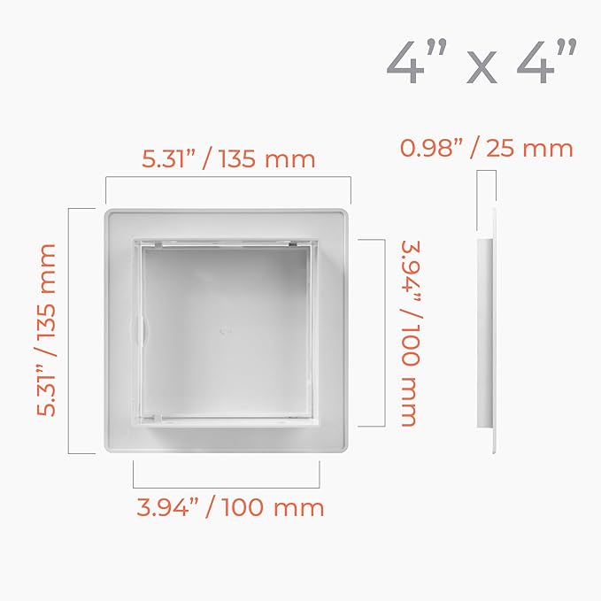 4x4 Inch White Access Panel – ABS Plastic Rectangular Wall & Ceiling Access Door for Plumbing Electrical HVAC – Easy Install Indoor Panel for Drywall Home Improvement and Maintenance