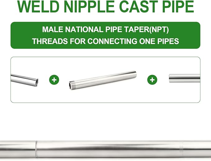 TAISHER 1PCS 304 Stainless Steel Pipe Fittings, 1" NPT Male Threaded, 16" Length Weld Nipple Cast Pipe