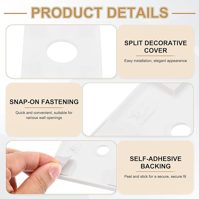 PATIKIL Wall Split Flange 86mm / 3.4" OD, 4 Pcs Square Escutcheon Plate Cover PPR Plumbing Cover Plates with Self-Adhesive Tape for 33mm / 1.3" Dia Water Pipe Faucet, White