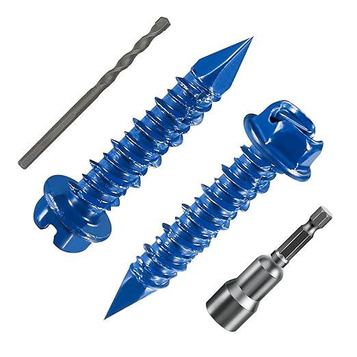Wensilon(100 PCS) 1/4" * 1-1/4" Slotted Hex Concrete Screws Anchor Blue Hexagon Head for Anchoring to Masonry, Block or Brick Stucco