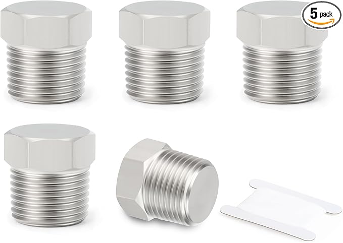 5PCS Stainless Steel Outer Hex Thread Socket Pipe Plug Fitting, 3/8" NPT Male, for Blocking or Sealing Holes in Pipes or Devices