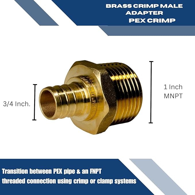 2 Pieces XFITTING 3/4" Pex X 1" Male NPT Adapter, B Crimp Version, Brass, Male