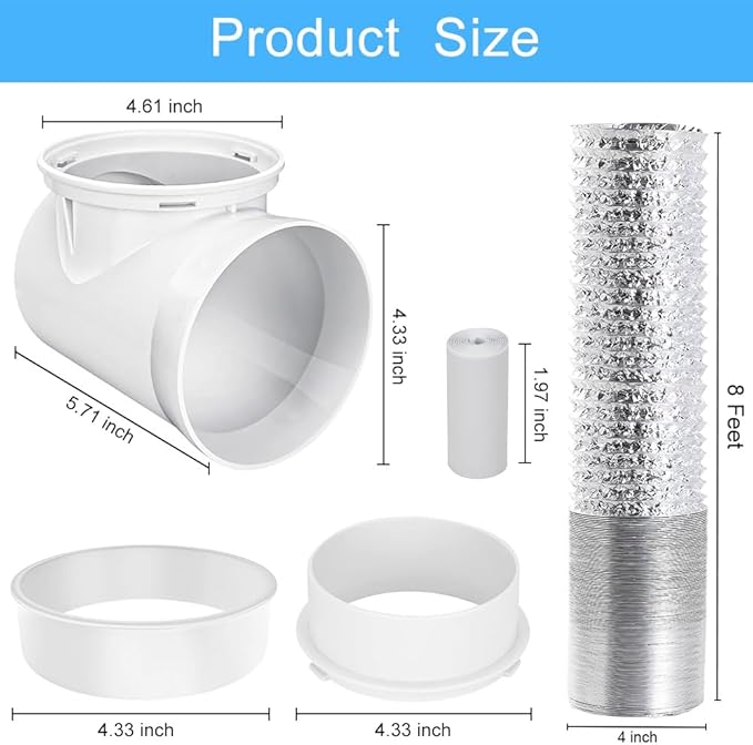 Picowe Dryer Connection Kit, 2PCS 90 Degree Dryer Vent Elbow with 10ft Hose for Wall Exhaust Vent, Ceiling or Warmhouse Air Circulation