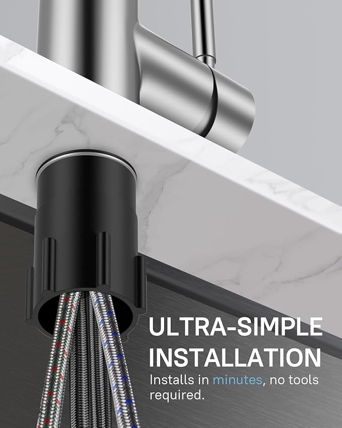 WEWE Kitchen Faucets with Pull Down Sprayer, Leak-Proof Stainless Steel Lead-Free Single Handle 1 Hole for Family Kitchen Commercial Camper Laundry Rv Bar, Brushed Nickel Bar Sink Faucet