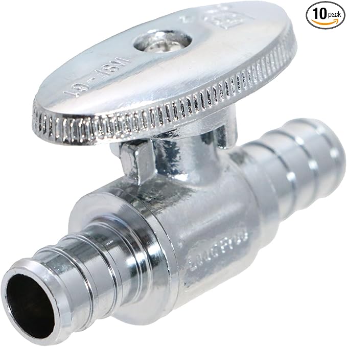 XFITTING 1/2 Inch Pex Mini Straight Ball Valve, Full Port, 1/4 Turn, Brass, 24-1-1=10X, 10 Pieces