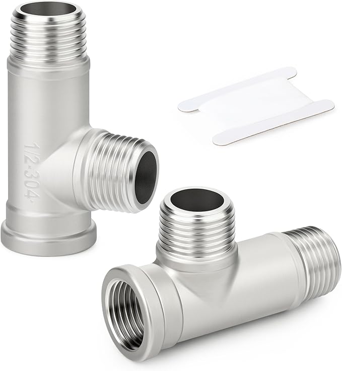 TAISHER 2PCS 304 Stainless Steel Tee Pipe Fittings, 1/2" NPT Female x 1/2" NPT Male x 1/2" NPT Male Extension Pipe Fittings, Female Run Tee