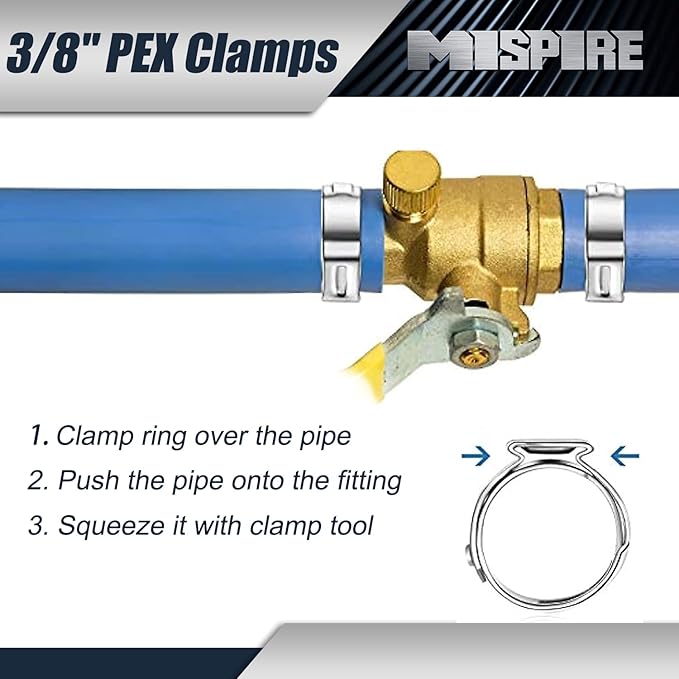 25 PCS 3/8 inch PEX Pipe Clamps, MISPIRE PEX Cinch Clamps Stainless Steel 304 Pinch Clamps for PEX Pipe Tubing Fitting Connections, Sliver
